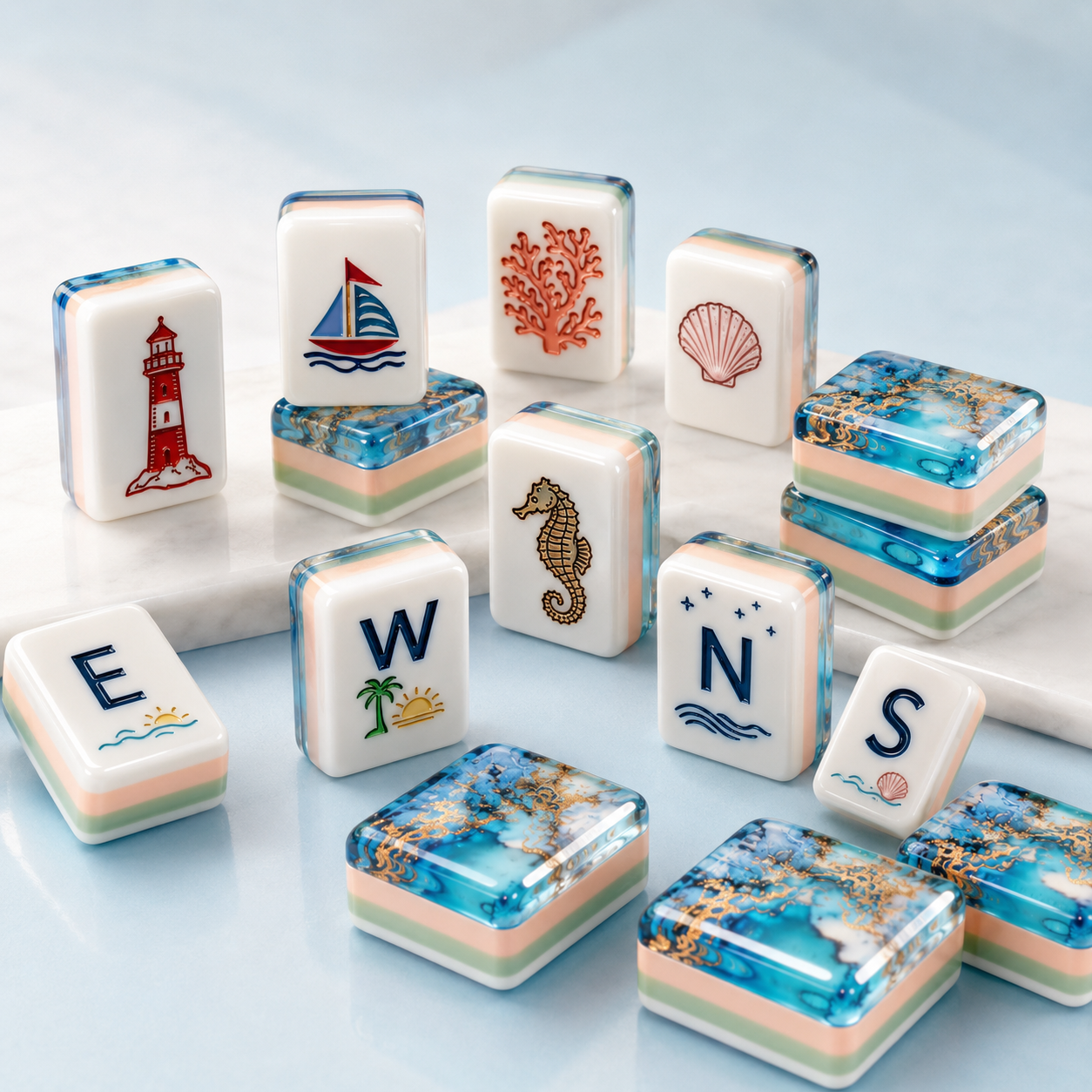 Blue Ocean acrylic American Mahjong tiles